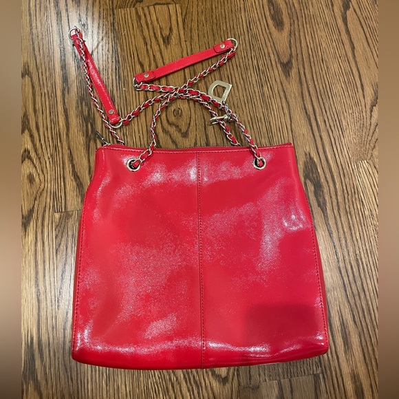 DKNY Red Saffiano Leather Shoulder Bag - Adjustable Chain Strap - Slightly Used - Picture 2 of 4